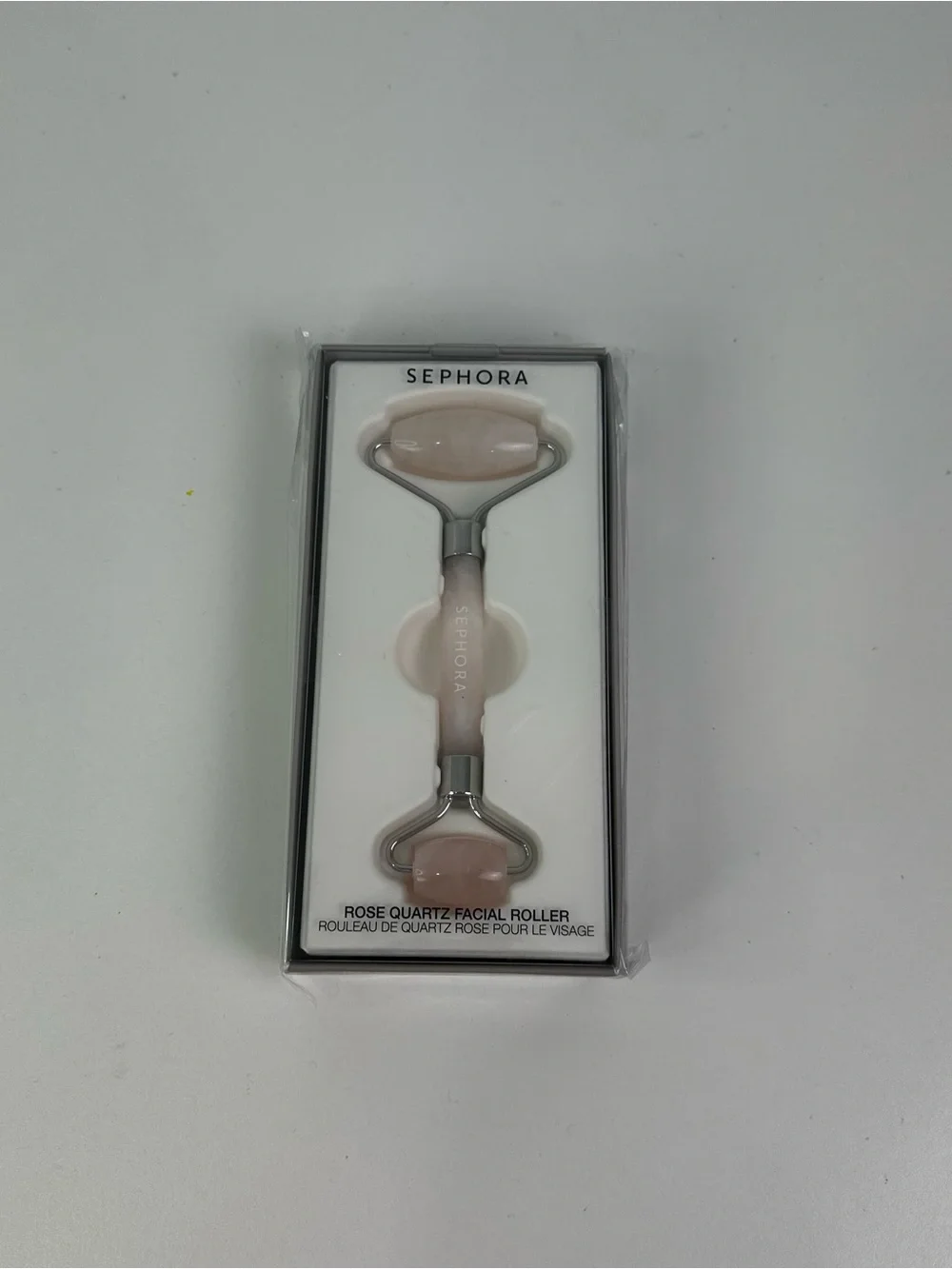 Sephora Rose Quartz Double Ended Facial Roller Pink and Silver